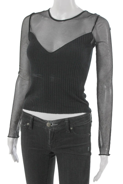 Zara Women Basic Black Long Sleeve Round Neck Polyester Blouse Size S