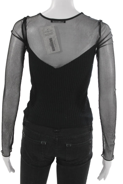 Zara Women Basic Black Long Sleeve Round Neck Polyester Blouse Size S