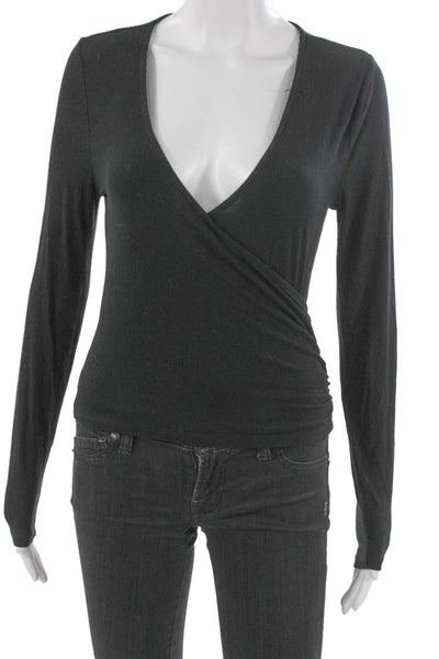 Z Supply Women Black V-Neck Long Sleeve Basic Blouse Rayon Blend Size XS