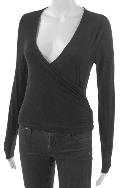 Z Supply Women Black V-Neck Long Sleeve Basic Blouse Rayon Blend Size XS