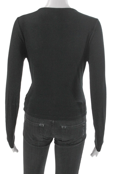 Z Supply Women Black V-Neck Long Sleeve Basic Blouse Rayon Blend Size XS