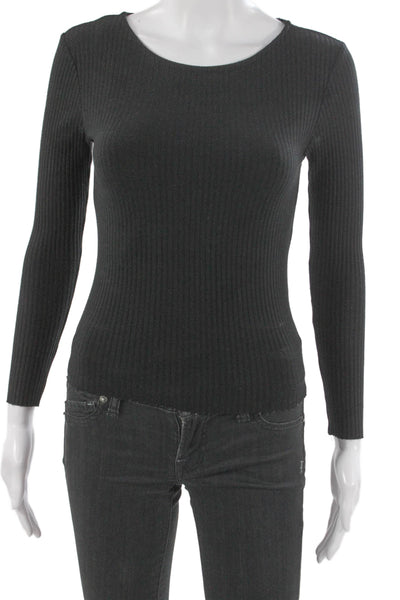 Comune Women Basic Scoop Neck Long Sleeve Black Rayon Blouse Size XS