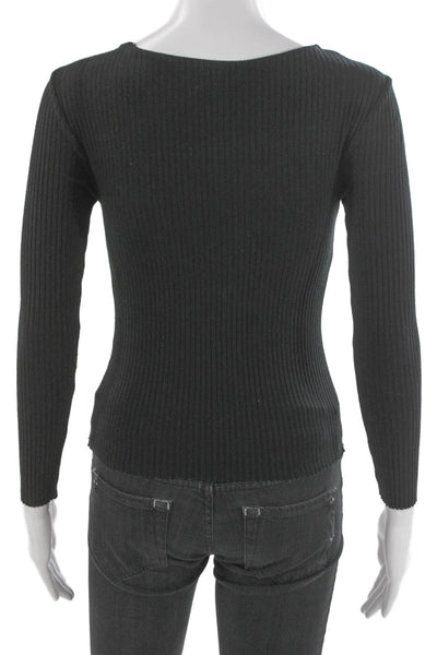 Comune Women Basic Scoop Neck Long Sleeve Black Rayon Blouse Size XS