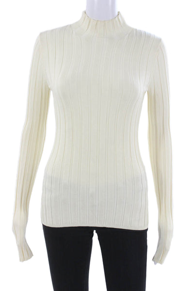 L Academie Women Ivory Mock Neck Pullover Sweater Long Sleeve Size S