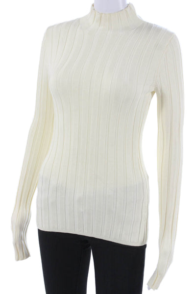 L Academie Women Ivory Mock Neck Pullover Sweater Long Sleeve Size S