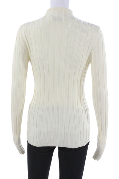 L Academie Women Ivory Mock Neck Pullover Sweater Long Sleeve Size S