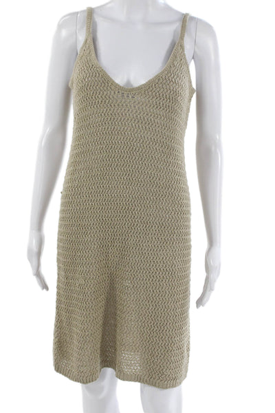 Enza Costa Women Beige Linen V-Neck Sleeveless Tank Dress Cover Up Size M