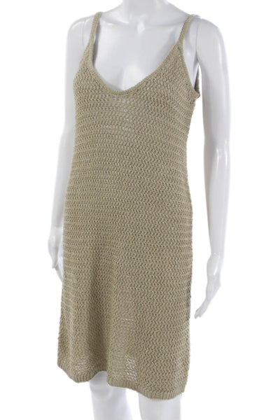 Enza Costa Women Beige Linen V-Neck Sleeveless Tank Dress Cover Up Size M