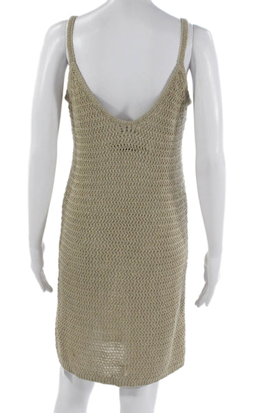 Enza Costa Women Beige Linen V-Neck Sleeveless Tank Dress Cover Up Size M