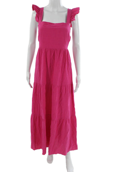 SNDYS. Womens Maxi Dress Pink 100% Cotton Square Neck Sleeveless Size L