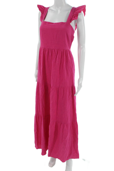 SNDYS. Womens Maxi Dress Pink 100% Cotton Square Neck Sleeveless Size L