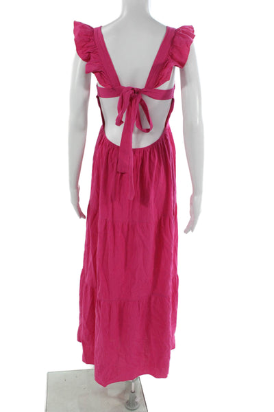 SNDYS. Womens Maxi Dress Pink 100% Cotton Square Neck Sleeveless Size L