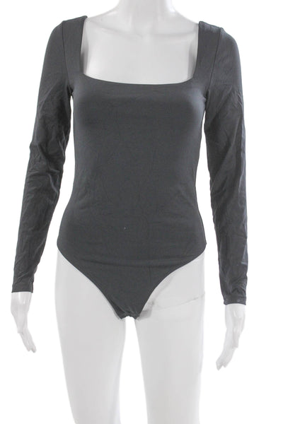Babaton Womens One Piece Nylon Square Neck Long Sleeve Gray Size M