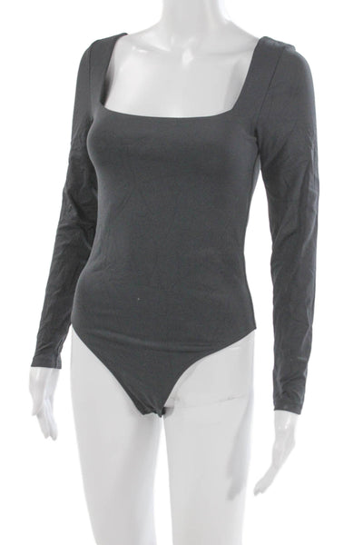 Babaton Womens One Piece Nylon Square Neck Long Sleeve Gray Size M