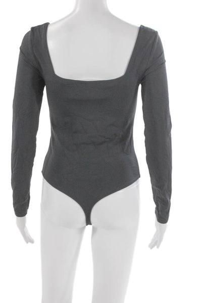 Babaton Womens One Piece Nylon Square Neck Long Sleeve Gray Size M