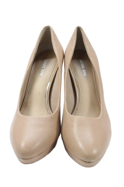 Gianni Bini Womens Leather Platform Stiletto Pumps Beige Size 9.5