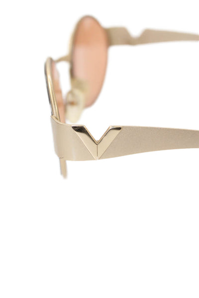 Valentino Womens Round Framed Sunglasses Beige Gold 120MM