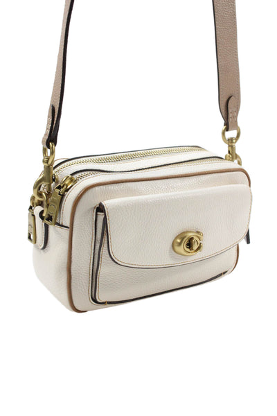 Coach Womens Pebbled Leather Willow Camera Crossbody Handbag White