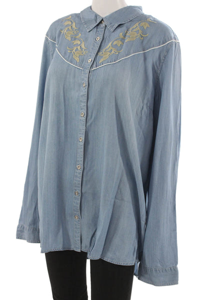Scully Unisex Adults Button Up Western Floral Long Sleeve Blue Size 2XL