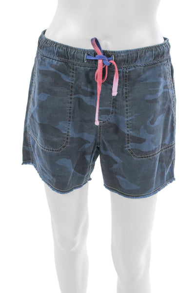 Sundry Womens Cutoff Shorts Blue Camo Cotton Drawstring Size 1