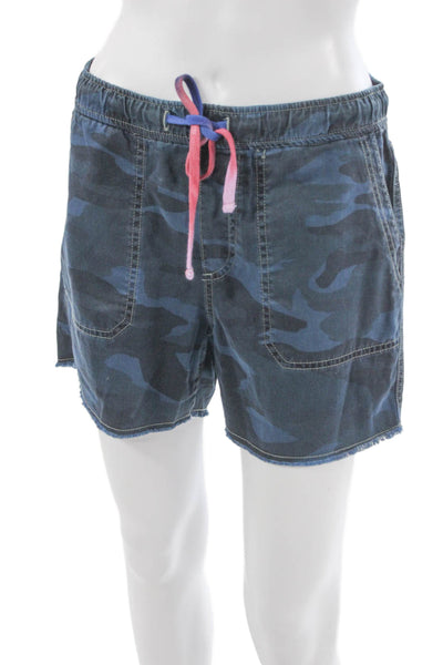 Sundry Womens Cutoff Shorts Blue Camo Cotton Drawstring Size 1