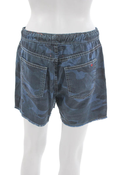 Sundry Womens Cutoff Shorts Blue Camo Cotton Drawstring Size 1