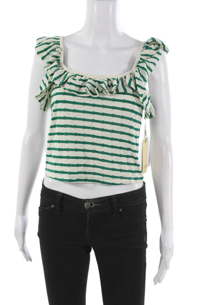 Nation LTD Womens Cropped Striped Green Square Neck Tank Size S