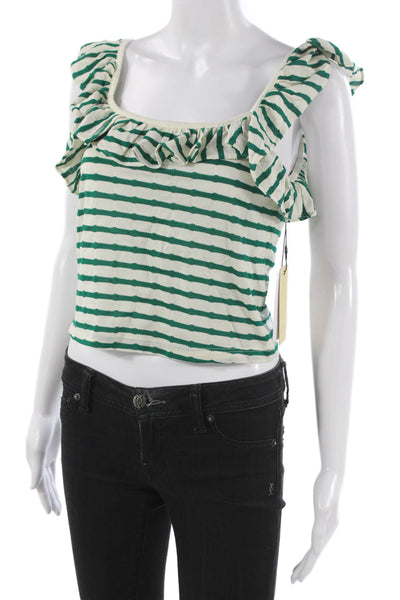 Nation LTD Womens Cropped Striped Green Square Neck Tank Size S