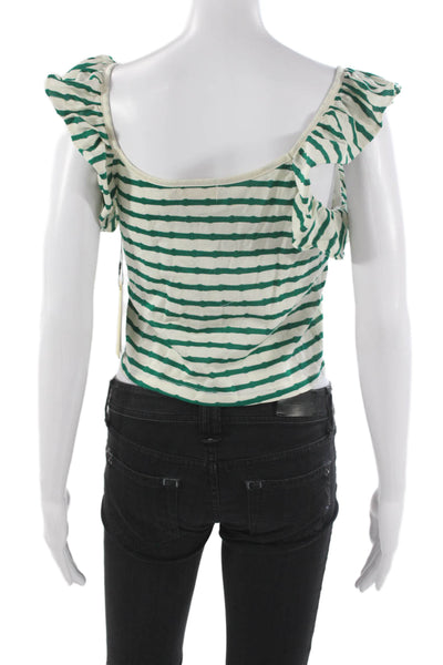 Nation LTD Womens Cropped Striped Green Square Neck Tank Size S