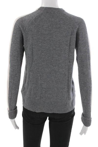 Alashan Women Merino Wool Striped Crewneck Pullover Sweater Gray Size XS