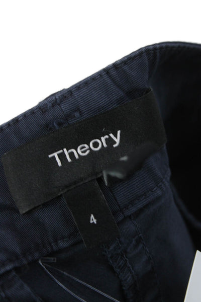 Theory Womens Chino Shorts Blue Button Cotton Spandex Casual Size 4