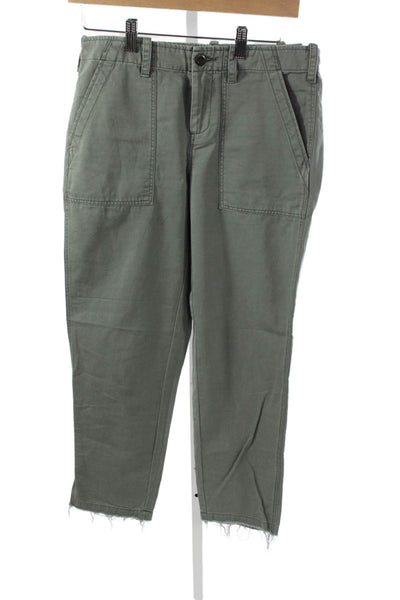 G1 All Purpose Goods Womens Cargo Pants Green Button Cotton Inseam 25 Size 4