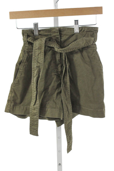 Veronica Beard Womens Paperbag Tie Waist Cotton Blend Green Shorts Size 25