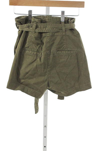 Veronica Beard Womens Paperbag Tie Waist Cotton Blend Green Shorts Size 25