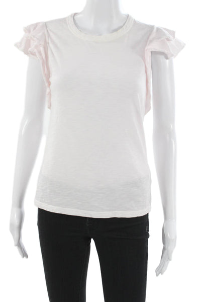 Veronica Beard Women Basic Ruffle White Crew Neck Short Sleeve T-Shirt Size XS