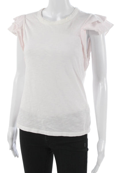 Veronica Beard Women Basic Ruffle White Crew Neck Short Sleeve T-Shirt Size XS