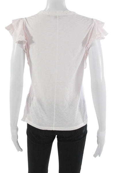Veronica Beard Women Basic Ruffle White Crew Neck Short Sleeve T-Shirt Size XS