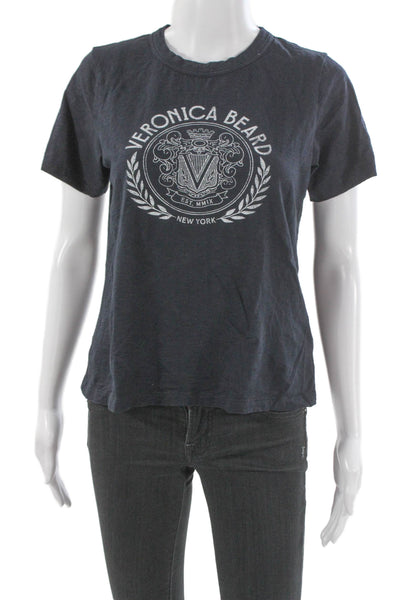 Veronica Beard Women Graphic Tee Gray Pima Cotton Crew Neck Short Sleeve Size S