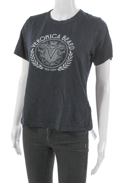Veronica Beard Women Graphic Tee Gray Pima Cotton Crew Neck Short Sleeve Size S
