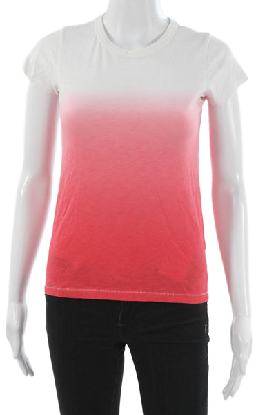 Rag & Bone Women Ombre White Pima Cotton Crew Neck Basic T-Shirt Size 2XS