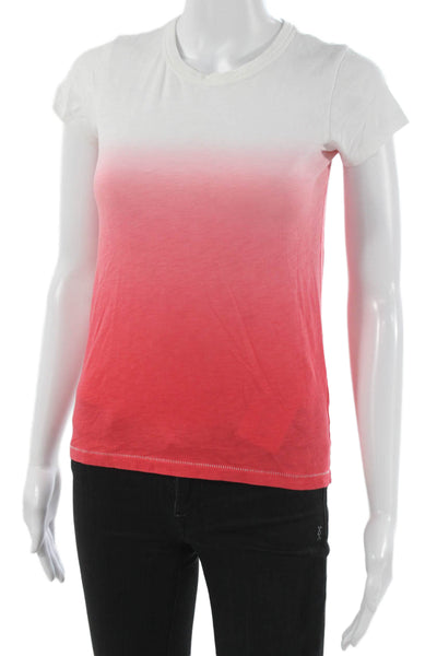 Rag & Bone Women Ombre White Pima Cotton Crew Neck Basic T-Shirt Size 2XS
