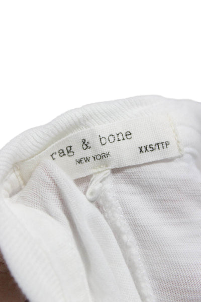 Rag & Bone Women Ombre White Pima Cotton Crew Neck Basic T-Shirt Size 2XS