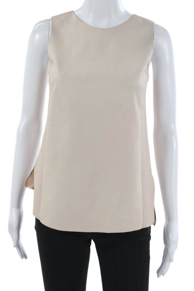 Vince Womens Leather Basic Tank Beige Round Neck Sleeveless Size 0