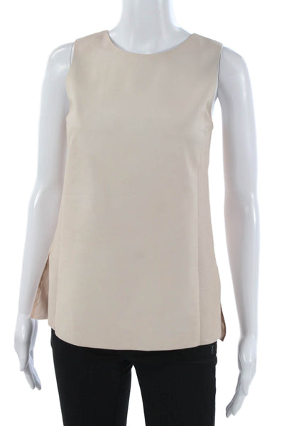 Vince Womens Leather Basic Tank Beige Round Neck Sleeveless Size 0