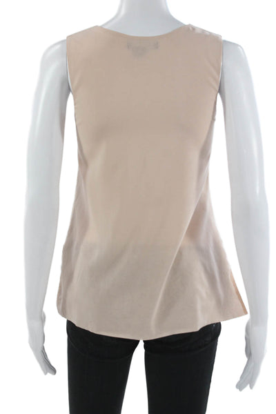 Vince Womens Leather Basic Tank Beige Round Neck Sleeveless Size 0