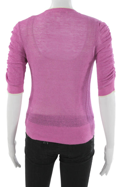 Veronica Beard Women Pullover Sweater Pink Linen Blend VNeck 3/4 Sleeve Size XS