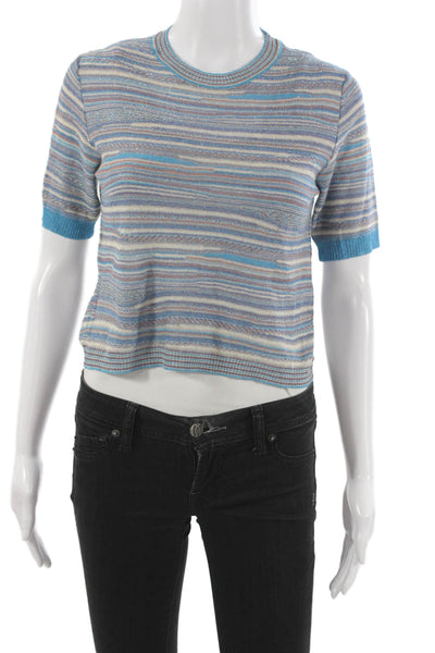 Marella Womens Cropped Striped Multicolor T-Shirt Short Sleeve Size S