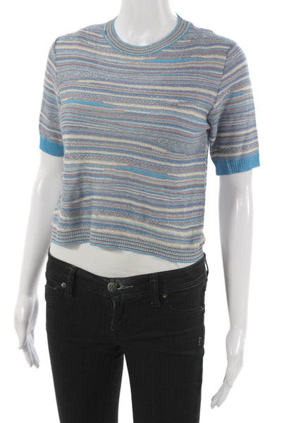 Marella Womens Cropped Striped Multicolor T-Shirt Short Sleeve Size S