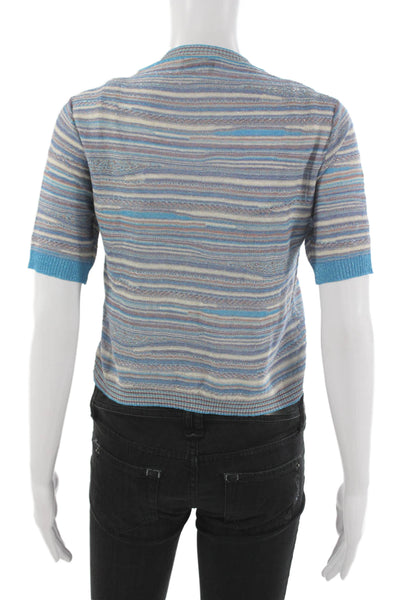 Marella Womens Cropped Striped Multicolor T-Shirt Short Sleeve Size S