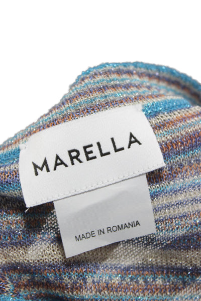 Marella Womens Cropped Striped Multicolor T-Shirt Short Sleeve Size S